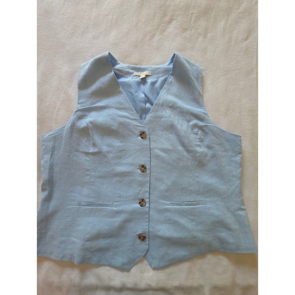 Cato Women Light Blue Linen Blend Button Up Vest Plus Size 18/20W V-Neck Lined